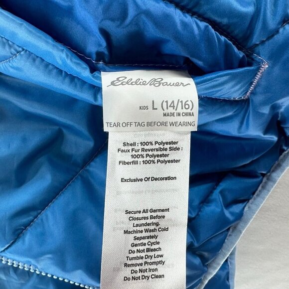 Eddie Bauer Jacket Kids L Ombre Faux Fur Reversible Puffer Hoodie Purple Blue - Picture 13 of 16